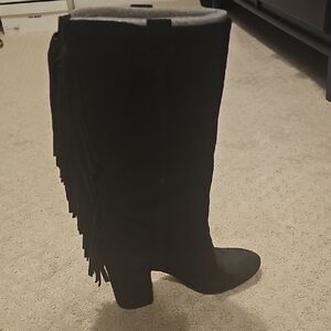 Nine West Black Heeled Fringe Boots